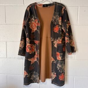 T Tahari Floral Faux Leather Coat Open Style Blazer Jacket Size Medium